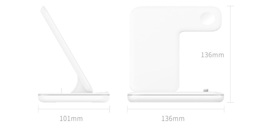 Cargador inalámbrico 3 en 1 compatible con teléfono móvil, reloj y auriculares.