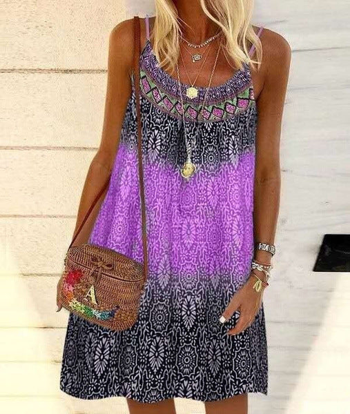 Vestido de verano de gasa con tirantes sueltos y estampado