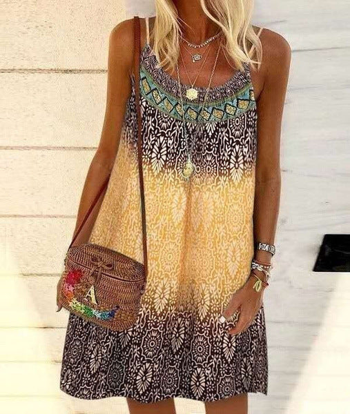 Vestido de verano de gasa con tirantes sueltos y estampado