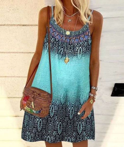 Vestido de verano de gasa con tirantes sueltos y estampado