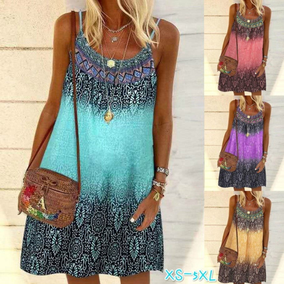 Vestido de verano de gasa con tirantes sueltos y estampado