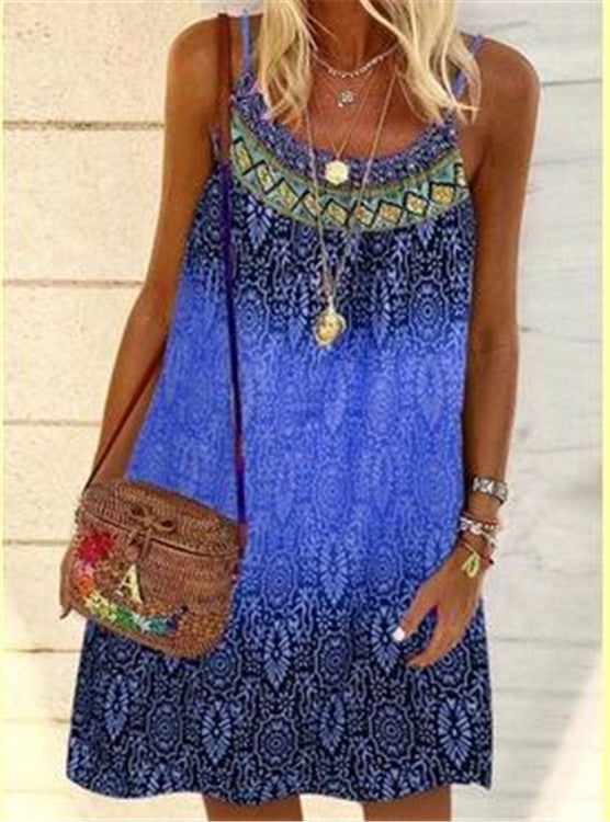 Vestido de verano de gasa con tirantes sueltos y estampado