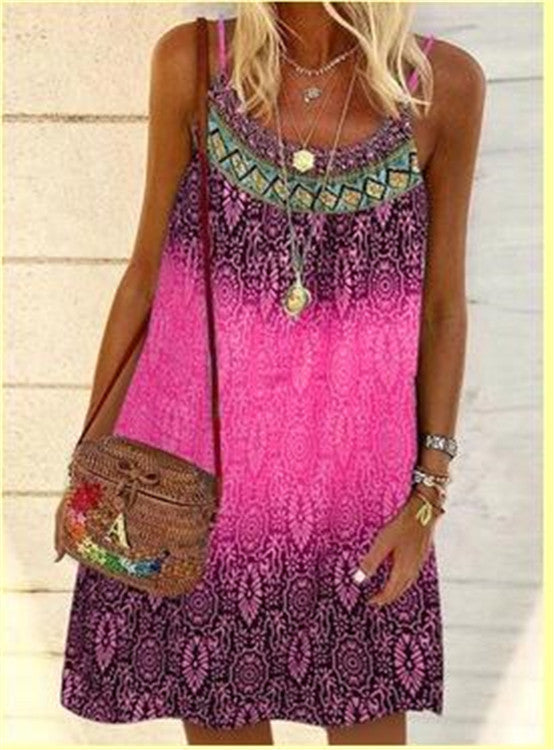 Vestido de verano de gasa con tirantes sueltos y estampado