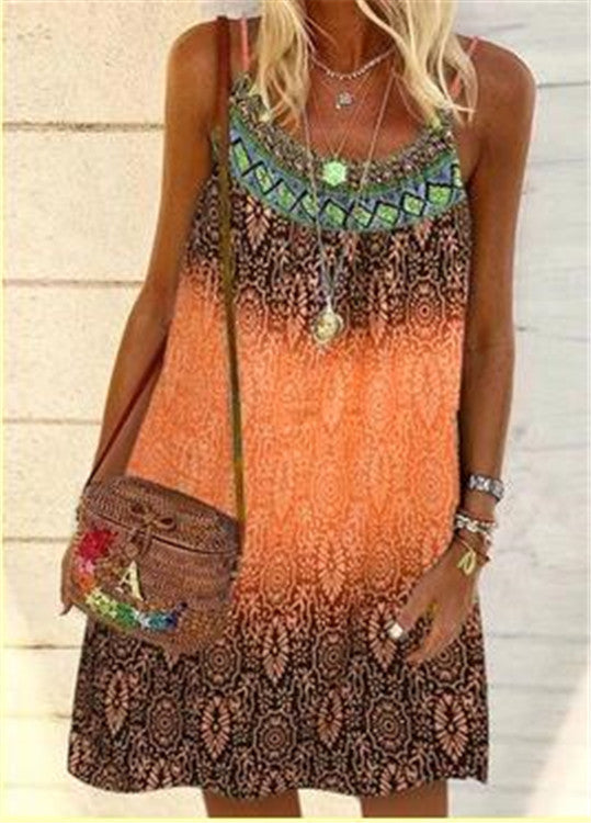 Vestido de verano de gasa con tirantes sueltos y estampado