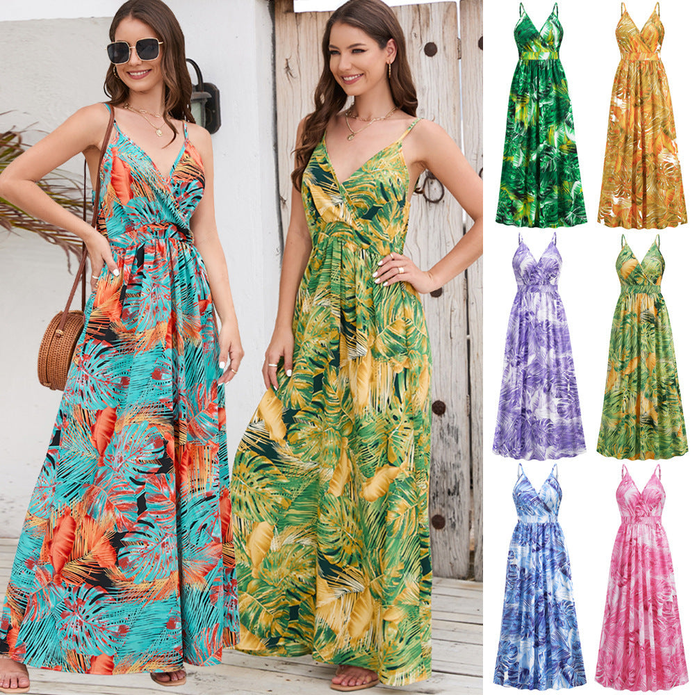 Vestido largo de flores para verano, vestido playero para vacaciones