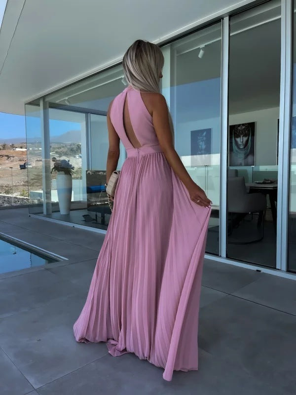 Vestido plisado con cuello halter para mujer de verano