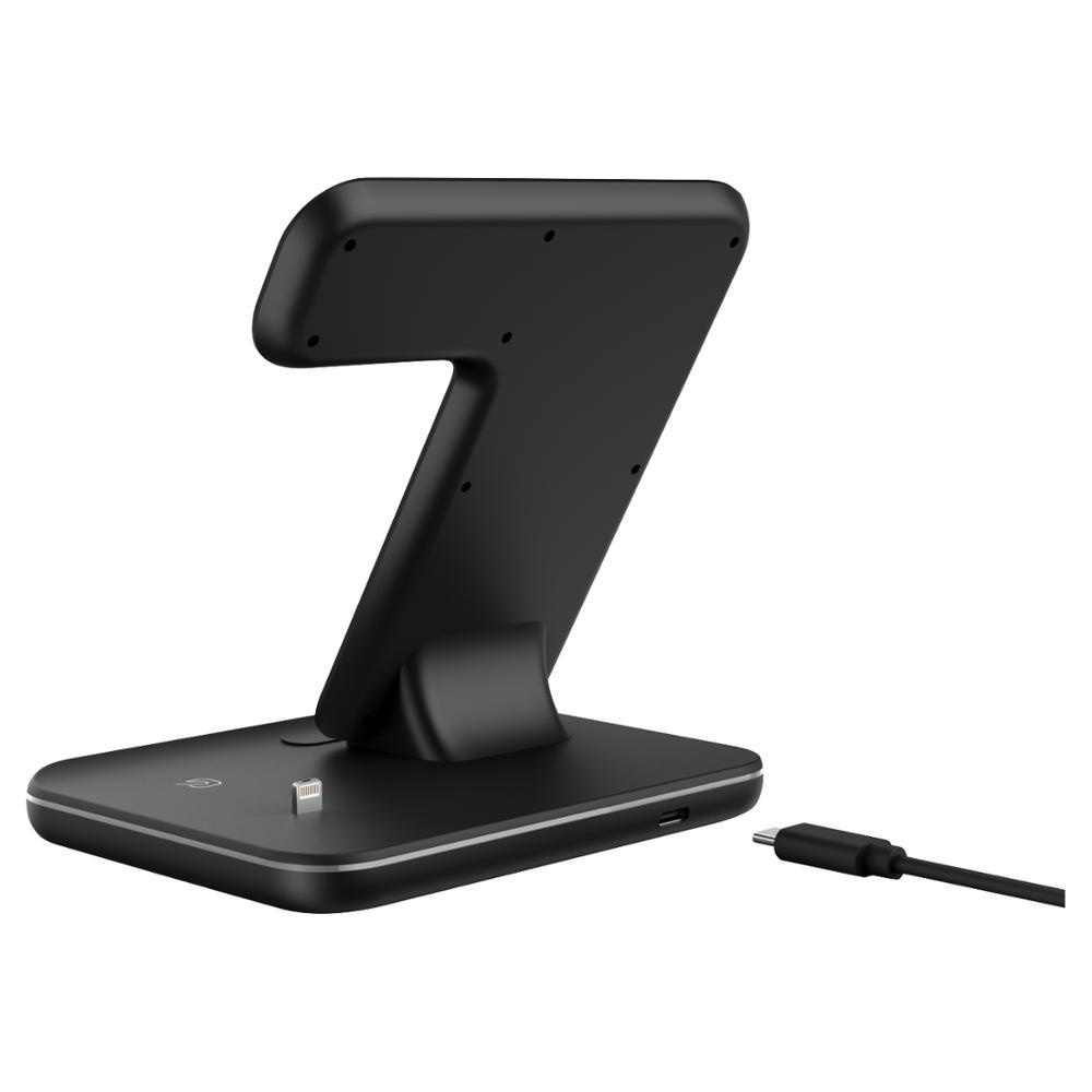 Cargador inalámbrico 3 en 1 compatible con teléfono móvil, reloj y auriculares.