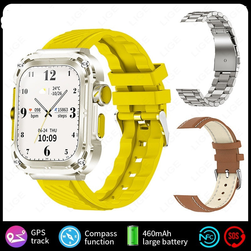 Reloj inteligente multifuncional para exteriores con pantalla grande y control de salud cuadrado