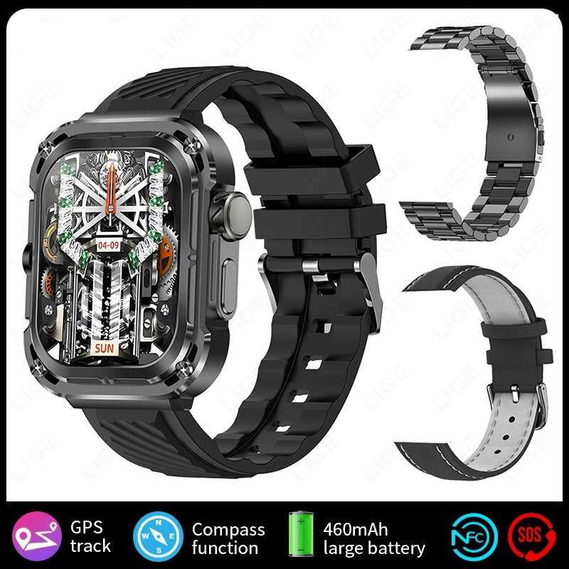 Reloj inteligente multifuncional para exteriores con pantalla grande y control de salud cuadrado