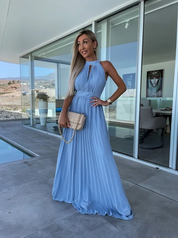 Vestido plisado con cuello halter para mujer de verano