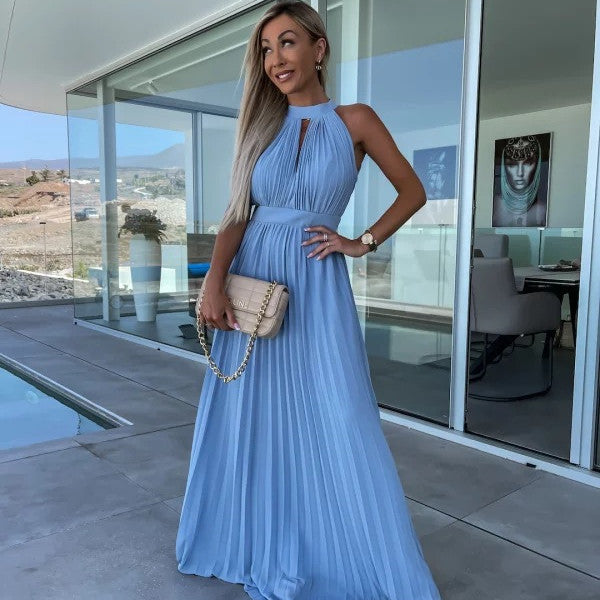 Vestido plisado con cuello halter para mujer de verano