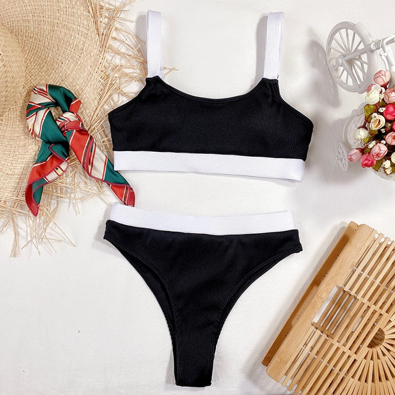 High Waist Bikinis Swimsuits Bandeau Swimwear