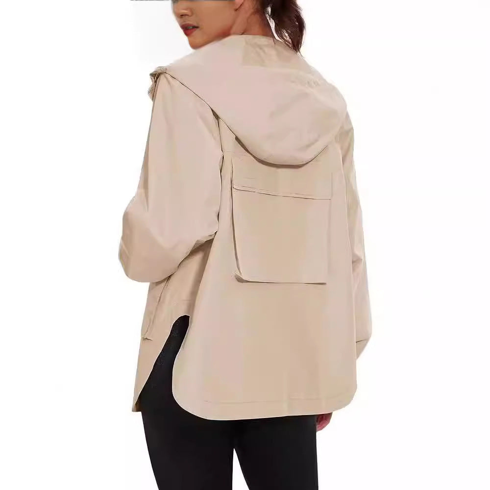Long Sleeve Zipper Hooded Jacket Trench Coat