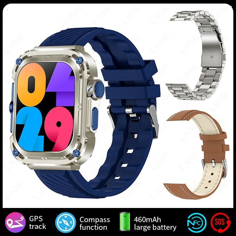 Reloj inteligente multifuncional para exteriores con pantalla grande y control de salud cuadrado