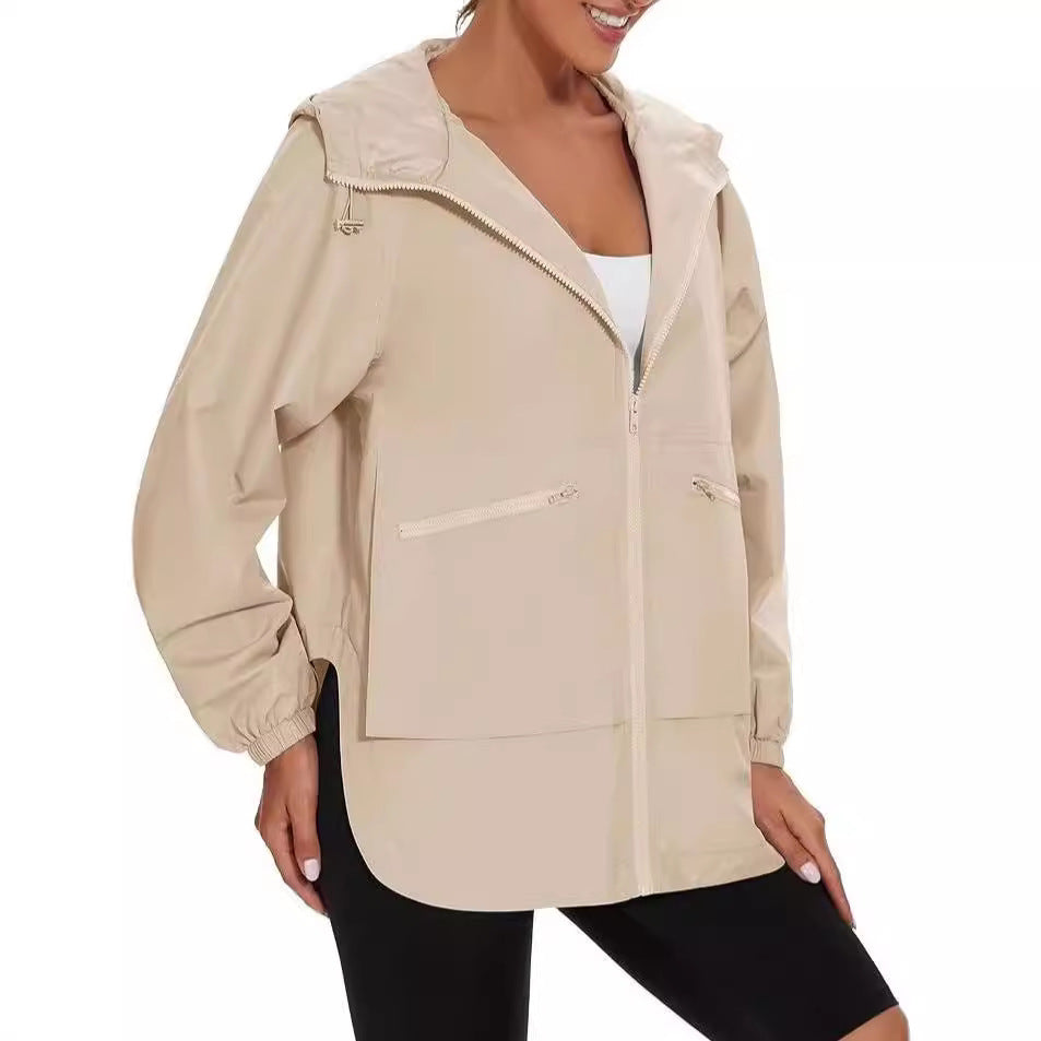 Long Sleeve Zipper Hooded Jacket Trench Coat