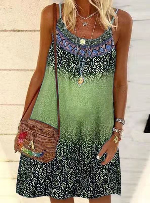 Vestido de verano de gasa con tirantes sueltos y estampado