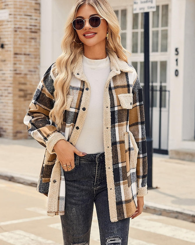 Women's Contrast Color Plaid Jacket Casual