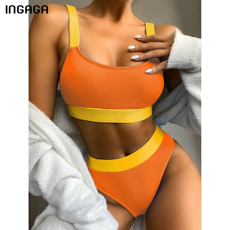 High Waist Bikinis Swimsuits Bandeau Swimwear 