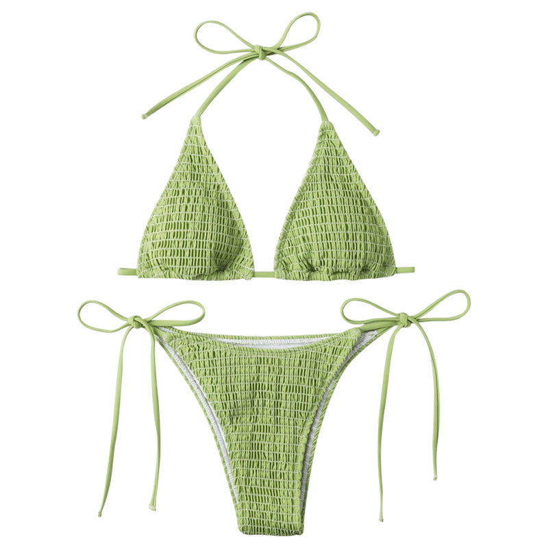 Bikini triangular sexy con cuello colgante y cordones estampados