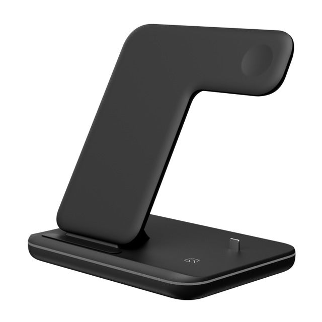 Cargador inalámbrico 3 en 1 compatible con teléfono móvil, reloj y auriculares.