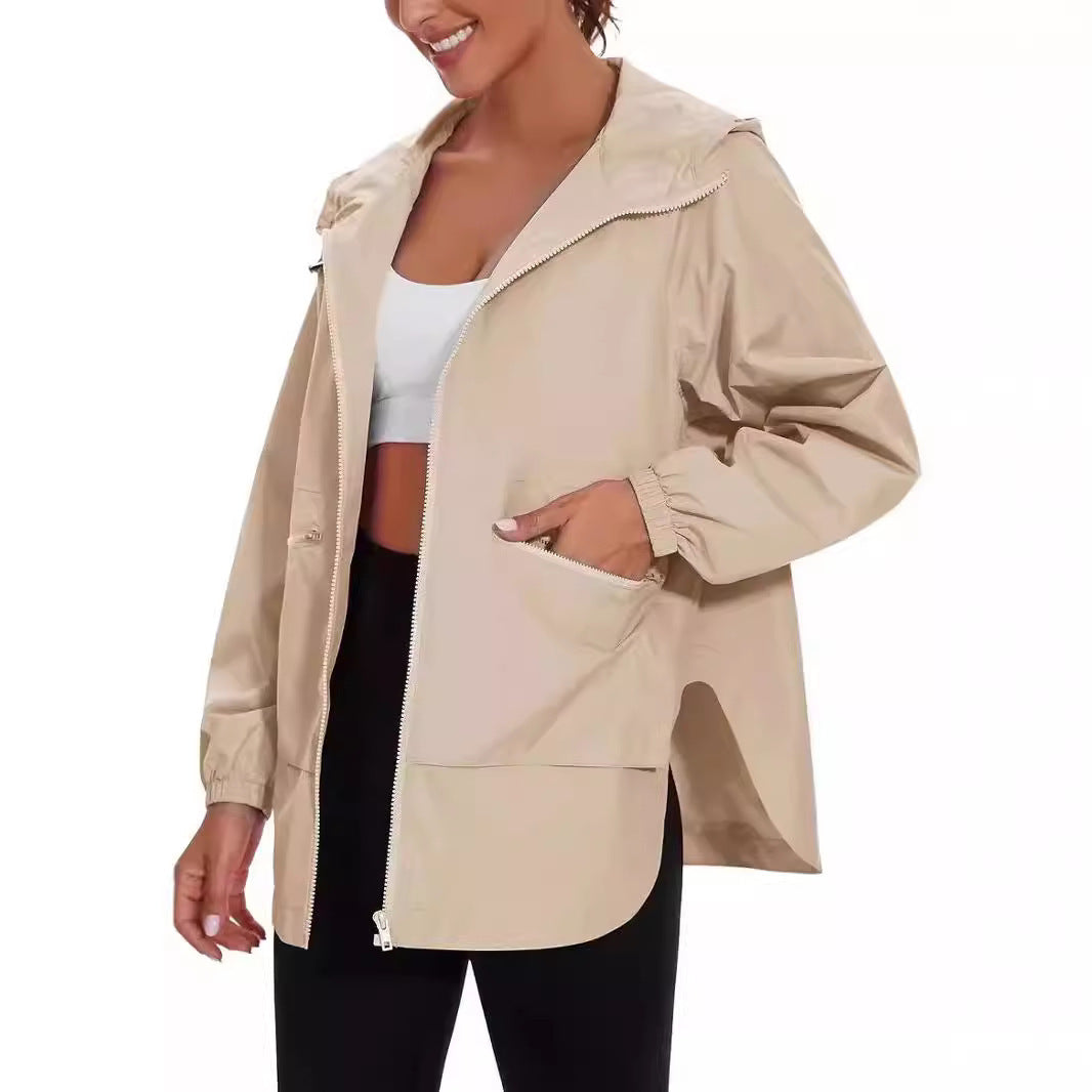 Long Sleeve Zipper Hooded Jacket Trench Coat