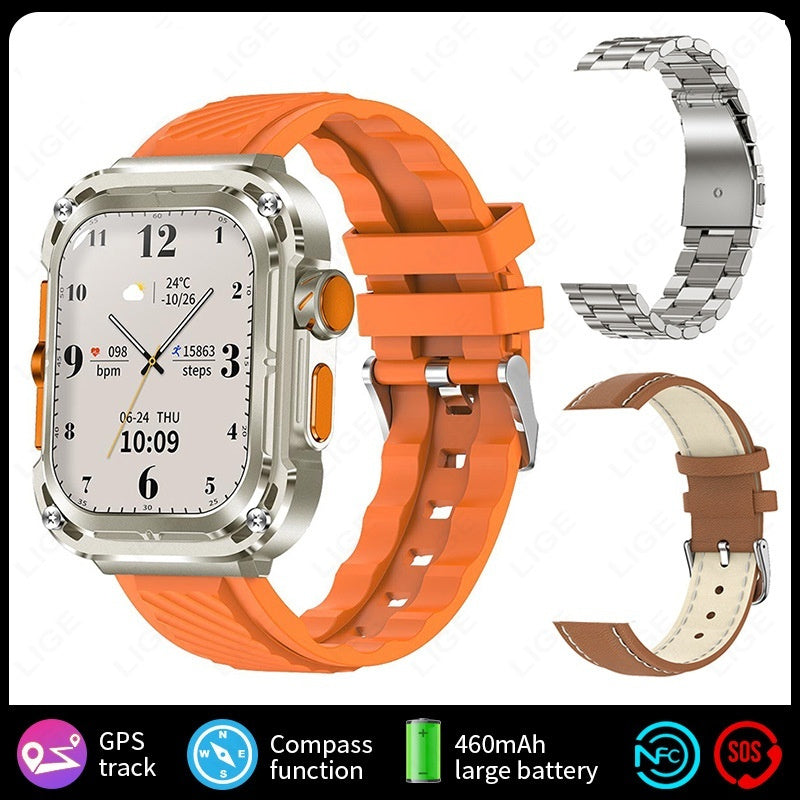 Reloj inteligente multifuncional para exteriores con pantalla grande y control de salud cuadrado