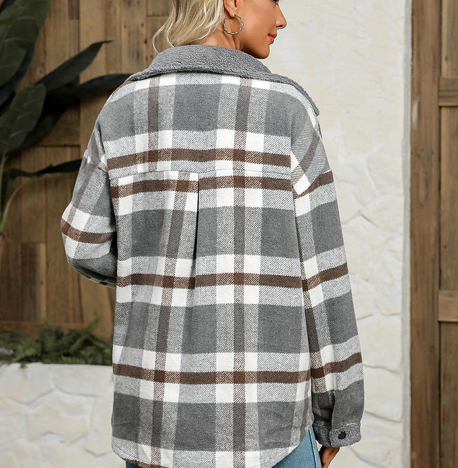Women's Contrast Color Plaid Jacket Casual