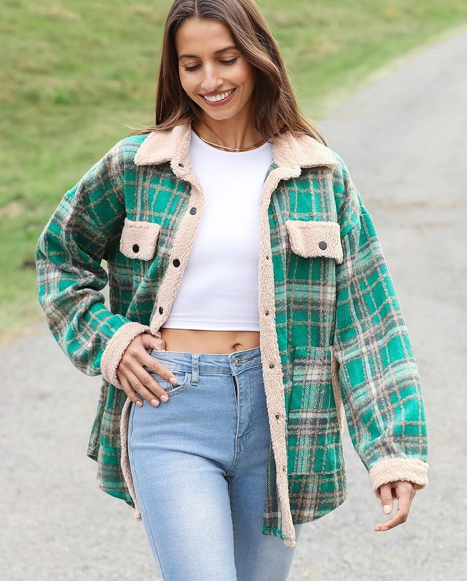 Women's Contrast Color Plaid Jacket Casual