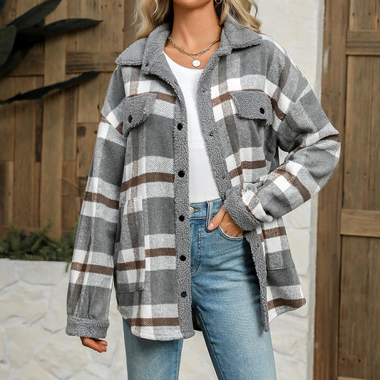 Women's Contrast Color Plaid Jacket Casual