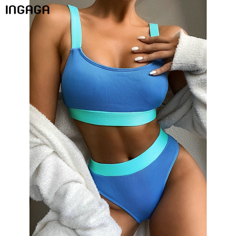 High Waist Bikinis Swimsuits Bandeau Swimwear 