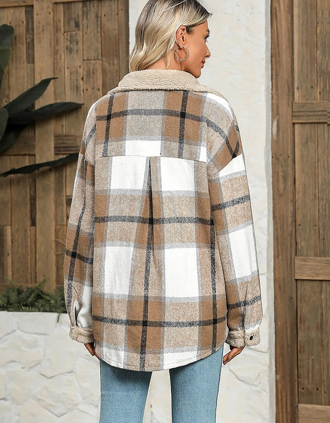 Women's Contrast Color Plaid Jacket Casual