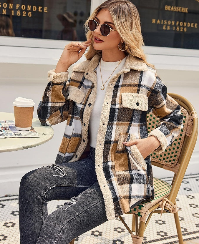 Women's Contrast Color Plaid Jacket Casual