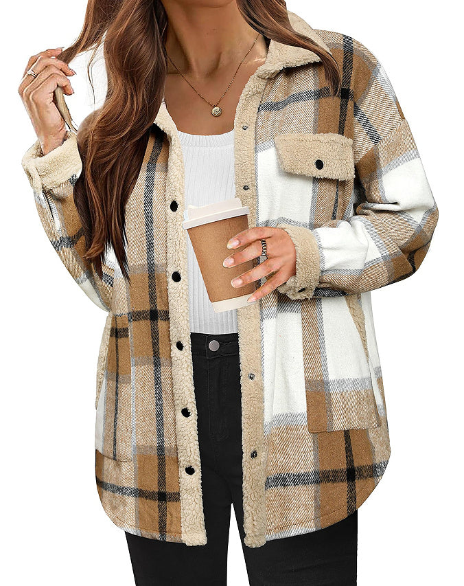 Women's Contrast Color Plaid Jacket Casual