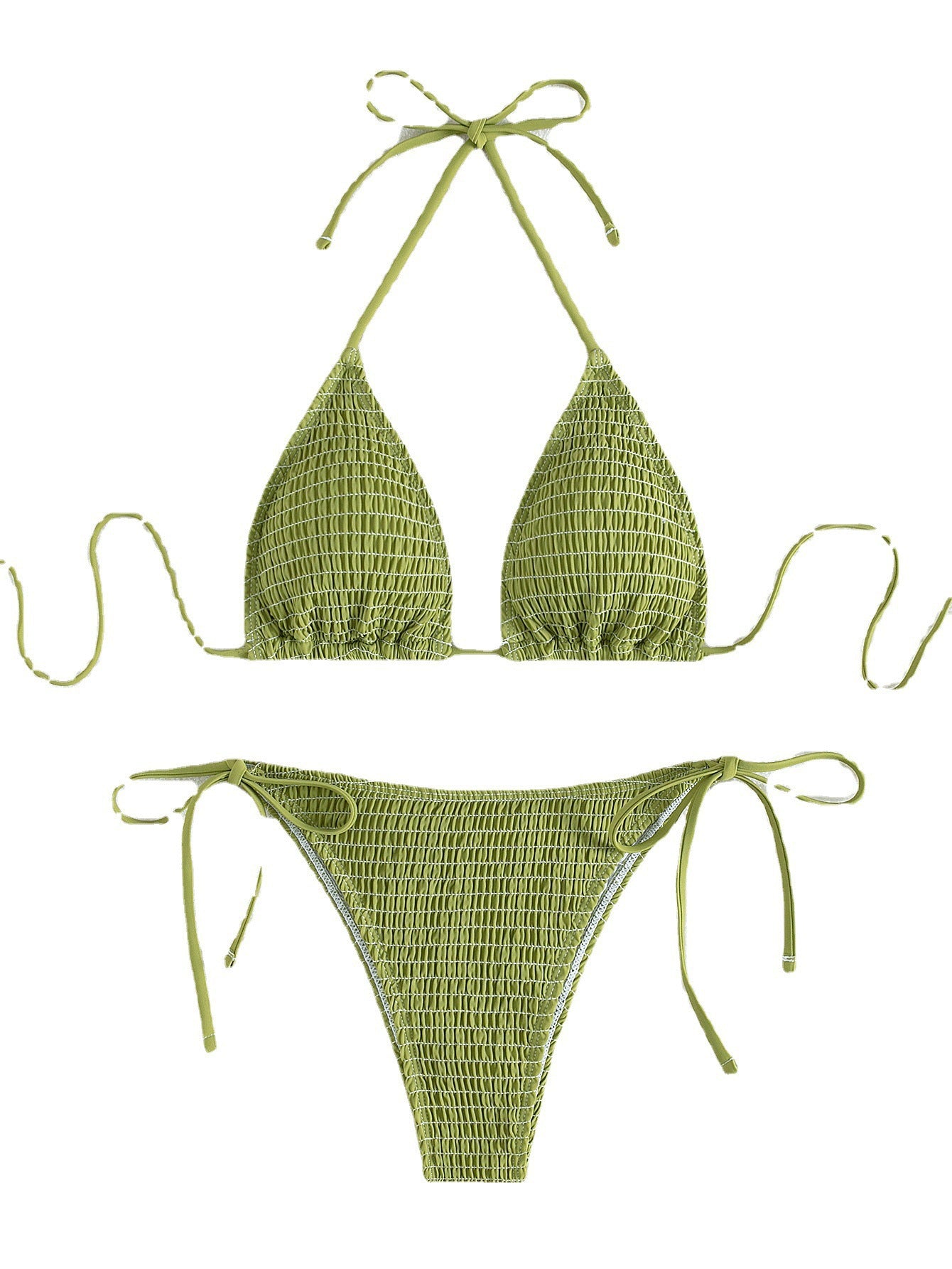 Bikini triangular sexy con cuello colgante y cordones estampados