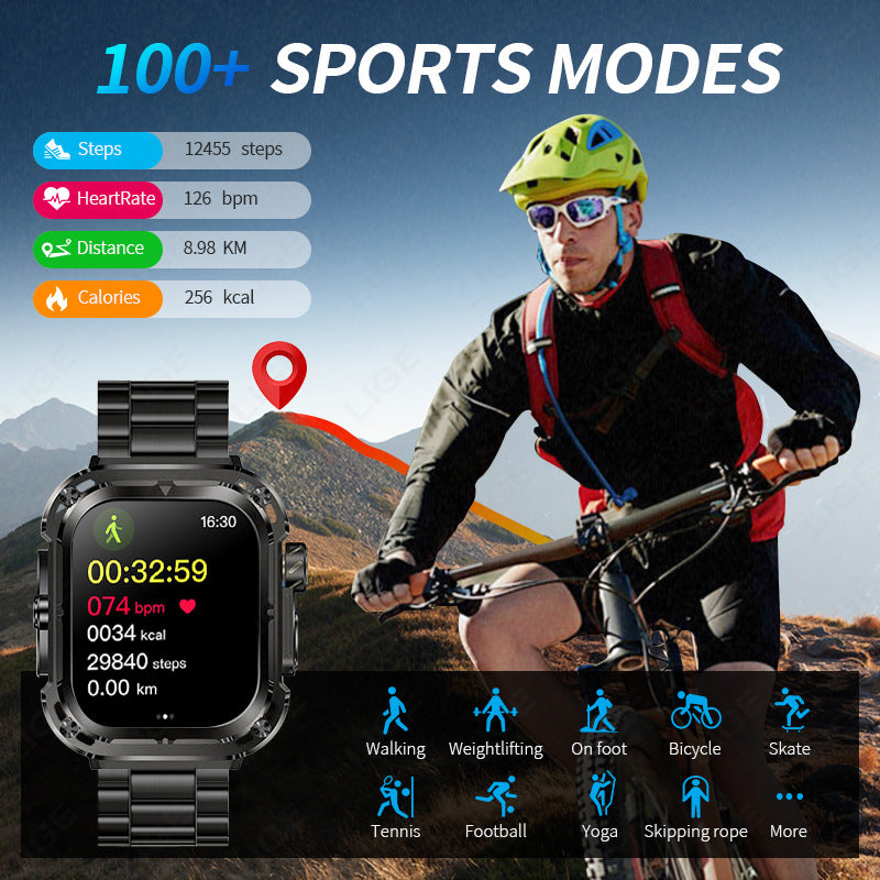 Reloj inteligente multifuncional para exteriores con pantalla grande y control de salud cuadrado