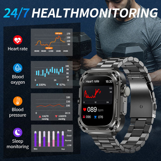 Reloj inteligente multifuncional para exteriores con pantalla grande y control de salud cuadrado