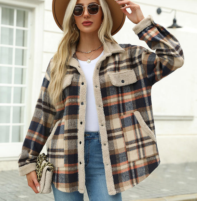 Women's Contrast Color Plaid Jacket Casual