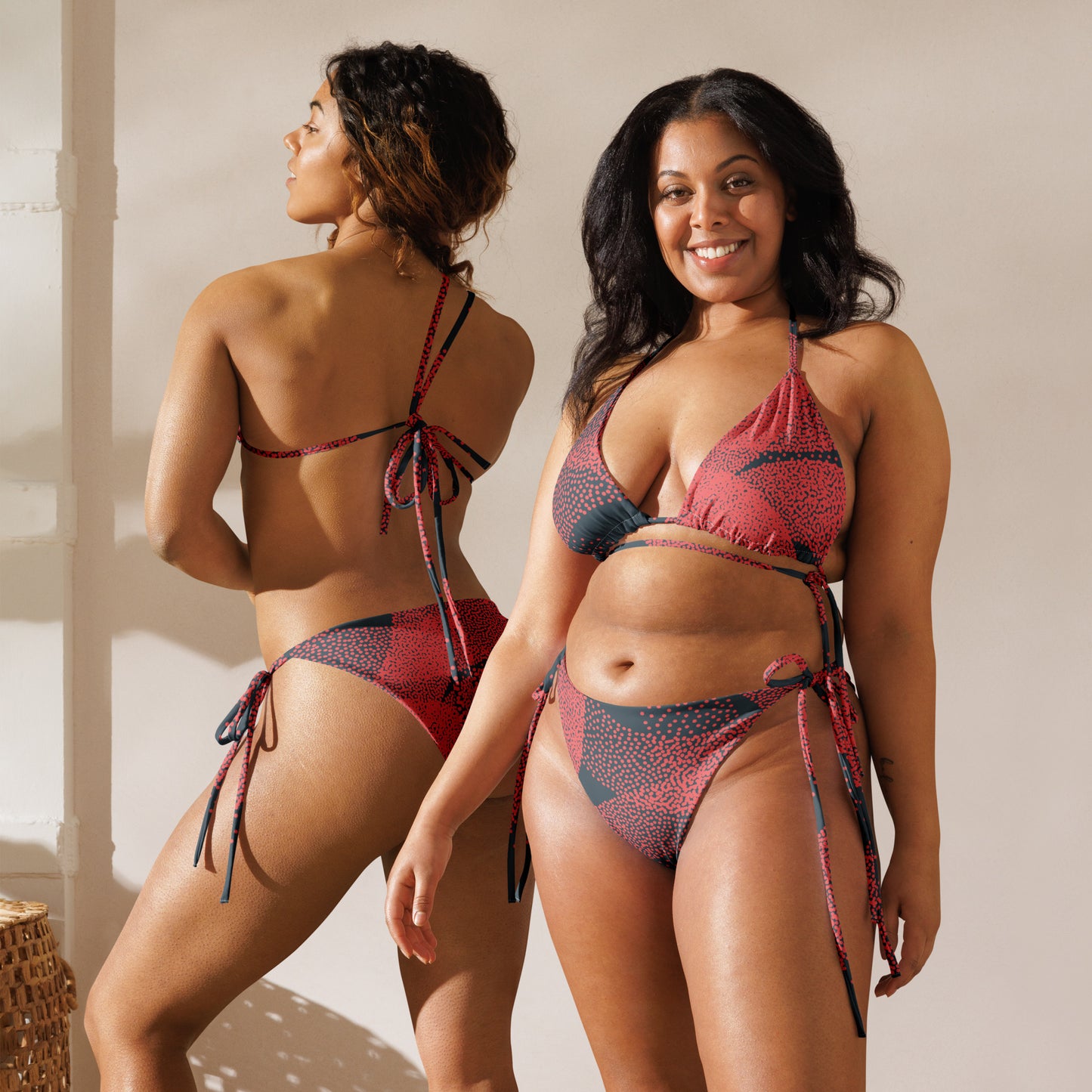 Recycled lace-up bikini with all-over print