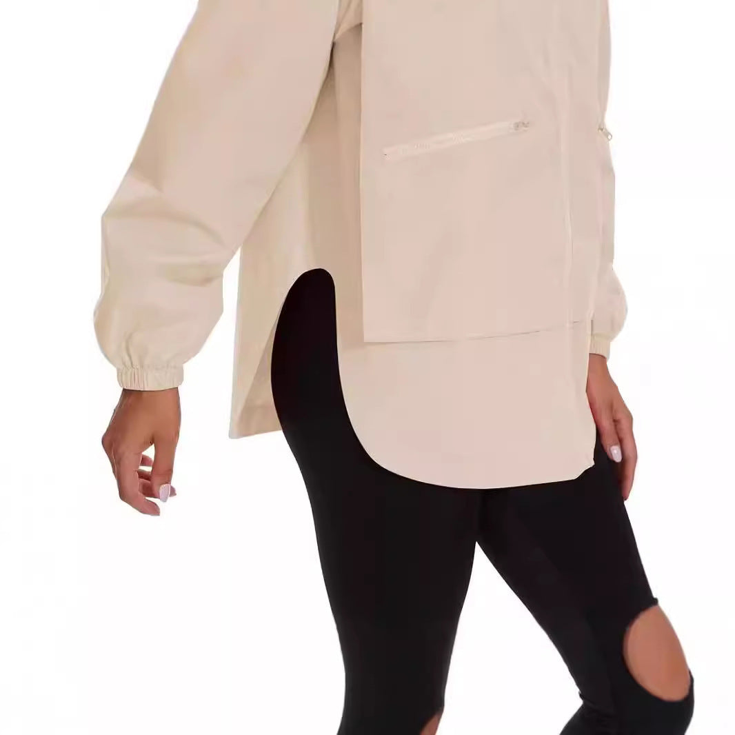 Long Sleeve Zipper Hooded Jacket Trench Coat