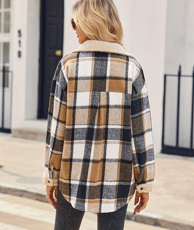 Women's Contrast Color Plaid Jacket Casual
