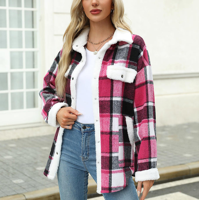 Women's Contrast Color Plaid Jacket Casual